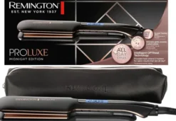 Remington Piastra Capelli Proluxe Midnight Wide Plate, Piastre in ceramica Ultimate Glide, 9 impostazioni di Temp. 150-230°C,Tecnologia intelligente OPTIheat, S9150B