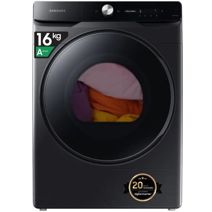 Samsung Asciugatrice 16 Kg Classe C (Ex Classe A+++) Inverter con Pompa di Calore Profondità 84 cm Wi-Fi colore Nero - DV16DG8600BVU3
