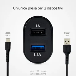 SBS caricabatterie da parete dotato di 2 porte USB con cavo Type-C