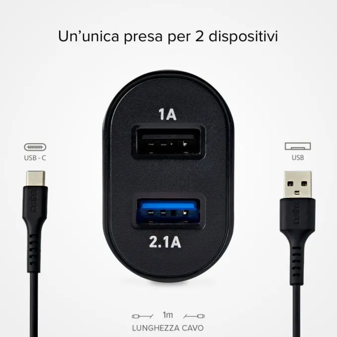 SBS caricabatterie da parete dotato di 2 porte USB con cavo Type-C