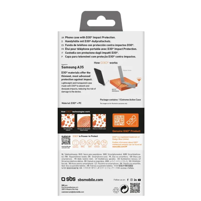 SBS - Cover D3O TED3OCOVSAA55 per Samsung A55 - Trasparente