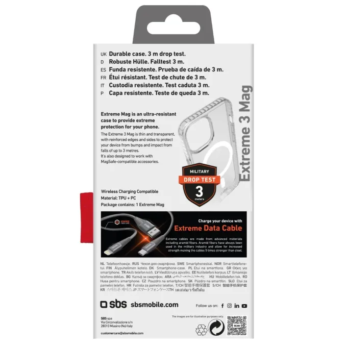 SBS - Cover Extreme 3 Mag TEEXMAGIP1561T per iPhone 15 - Trasparente