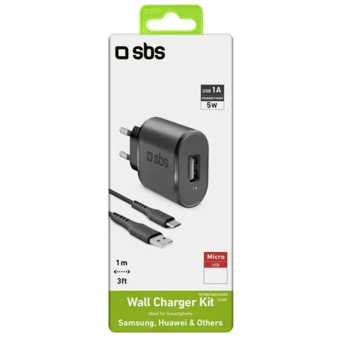 SBS Kit di ricarica Micro USB da Viaggio 1000 mAh 100 cm