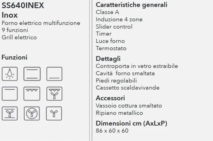 Schaub Lorenz Cucina 60x60 Inox Induzione Elettrica SS640INEX