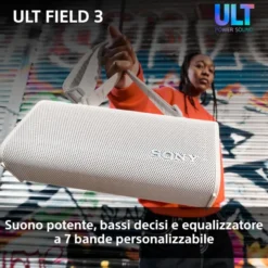 Sony ULT FIELD 3 - Speaker Bluetooth portatile con ULT POWER SOUND, batteria 24 ore, IP67, impermeabile, antipolvere, antiurto, tracolla staccabile, compatto - Blanco Marfil, Foresta Grigia