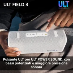 Sony ULT FIELD 3 - Speaker Bluetooth portatile con ULT POWER SOUND, batteria 24 ore, IP67, impermeabile, antipolvere, antiurto, tracolla staccabile, compatto - Blanco Marfil, Foresta Grigia