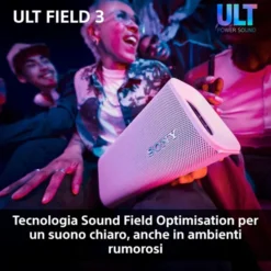 Sony ULT FIELD 3 - Speaker Bluetooth portatile con ULT POWER SOUND, batteria 24 ore, IP67, impermeabile, antipolvere, antiurto, tracolla staccabile, compatto - Blanco Marfil, Foresta Grigia