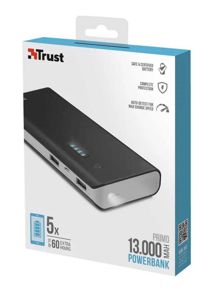 Trust 8713439216899 Caricabatterie Portatile 13000 mAh con 2 Porte USB