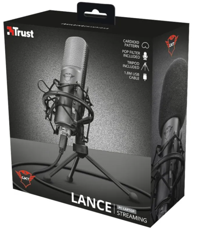 Trust Gaming GXT 242 Lance Microfono Streaming, Nero