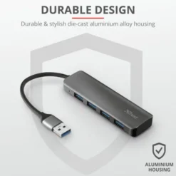 Trust Halyx Aluminium 4-Port USB 3.2 Hub USB-A 3.1 Gen 1 4x USB-A 3.2 Gen 1 Grigio