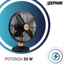 Westim PL40LE Ventilatore da Tavolo, 4 Pale Diametro 40 cm - Alluminio effetto legno