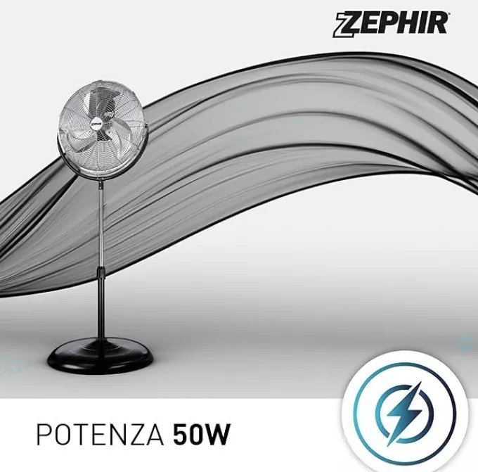 ZEPHIR - PF50CR Ventilatore piantana da terra, 120 Watt, 3 pale, 3 velocità, 150 cm, diametro 50 cm - Metallo
